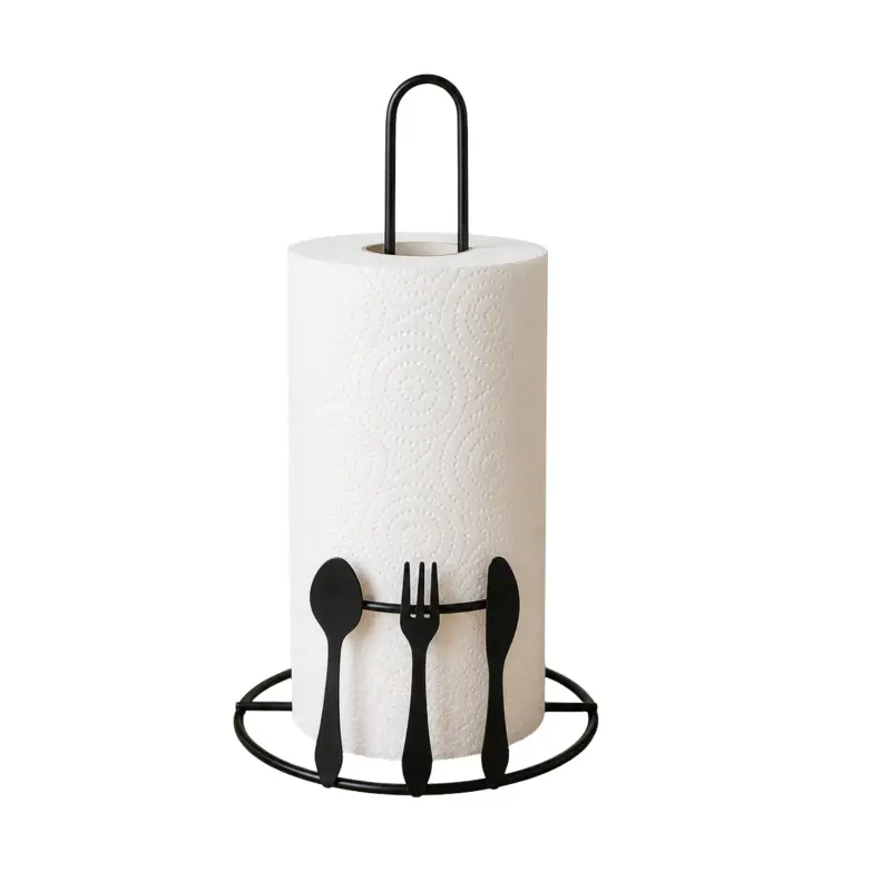 Stojak na ręcznik papierowy czarny metalowy 29,5 cm motyw sztućców