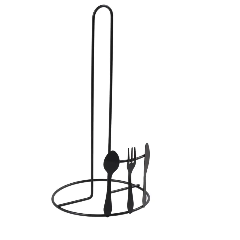 Stojak na ręcznik papierowy czarny metalowy 29,5 cm motyw sztućców