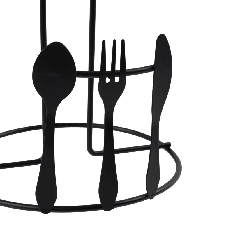 Stojak na ręcznik papierowy czarny metalowy 29,5 cm motyw sztućców
