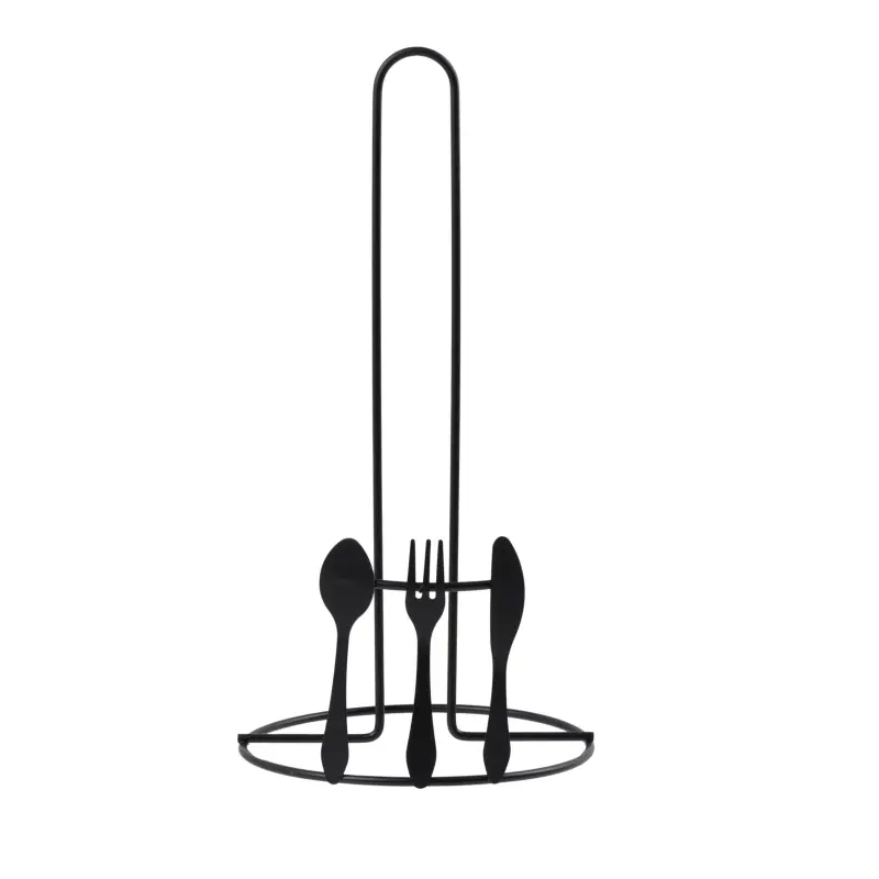 Stojak na ręcznik papierowy czarny metalowy 29,5 cm motyw sztućców