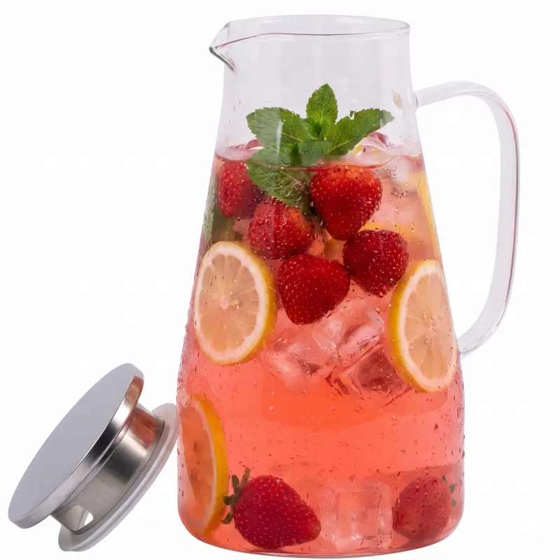 Dzbanek szklany 2 l ze srebrną pokrywką do wody i lemoniady