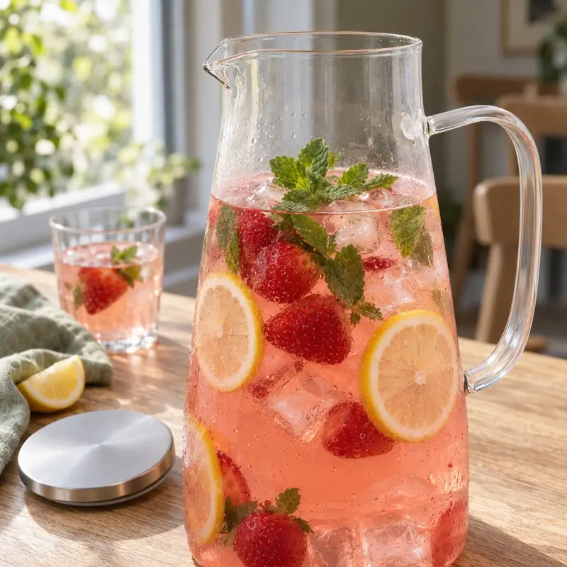 Dzbanek szklany 2 l ze srebrną pokrywką do wody i lemoniady