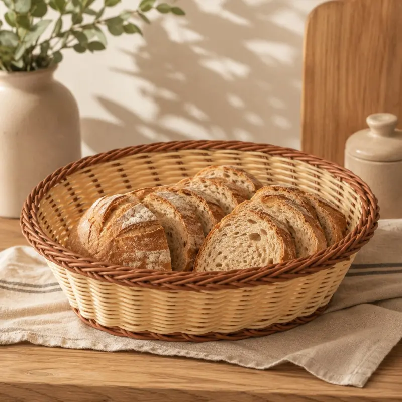 Koszyk na pieczywo owalny 26 × 21 cm kremowo-brązowy