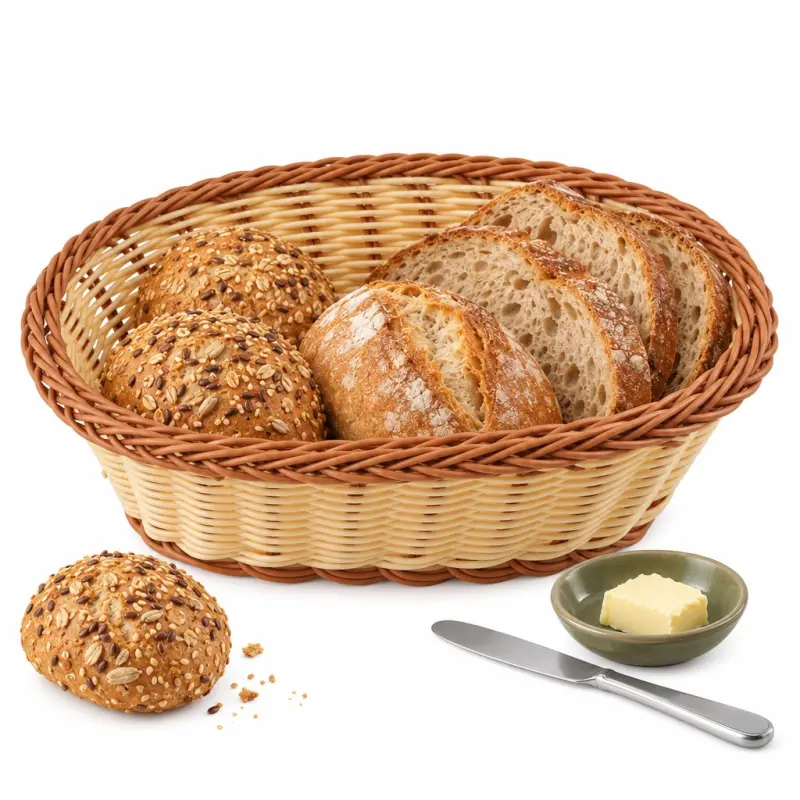Koszyk na pieczywo owalny 26 × 21 cm kremowo-brązowy