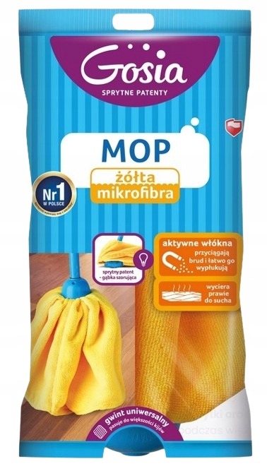 Końcówka do mopa Gosia 3559 żółta mikrofibra z gąbką