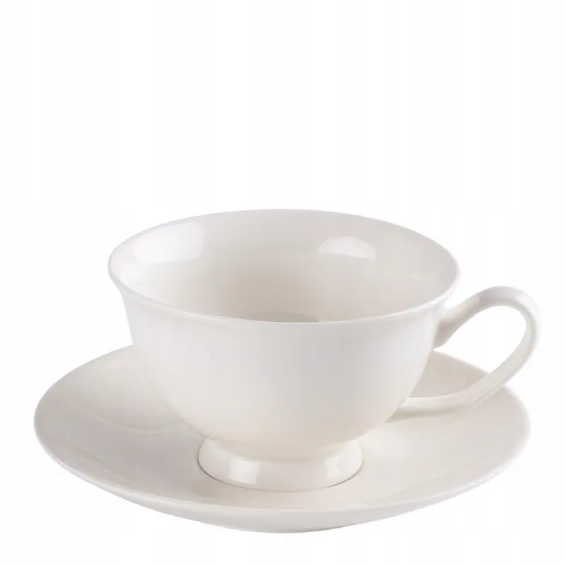 Filiżanka ze spodkiem Prima Deco porcelanowa 220 ml kremowa