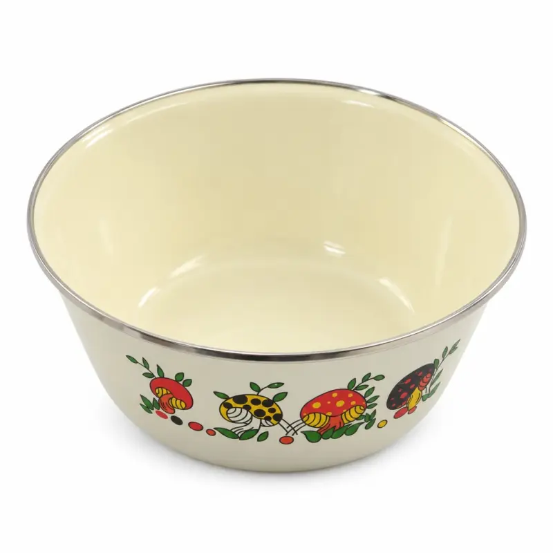 Miska emaliowana 20 cm 2 l beżowa z motywem grzybów