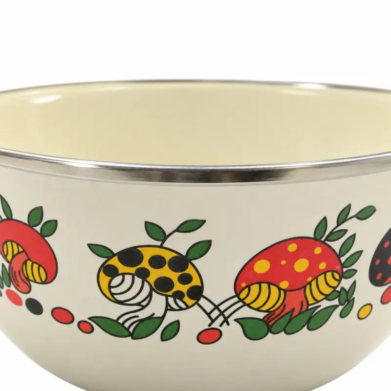 Miska emaliowana 20 cm 2 l beżowa z motywem grzybów