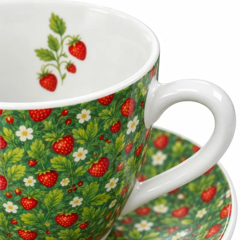 Filiżanki porcelanowe Livello truskawki 250 ml, 2 szt. ze spodkami