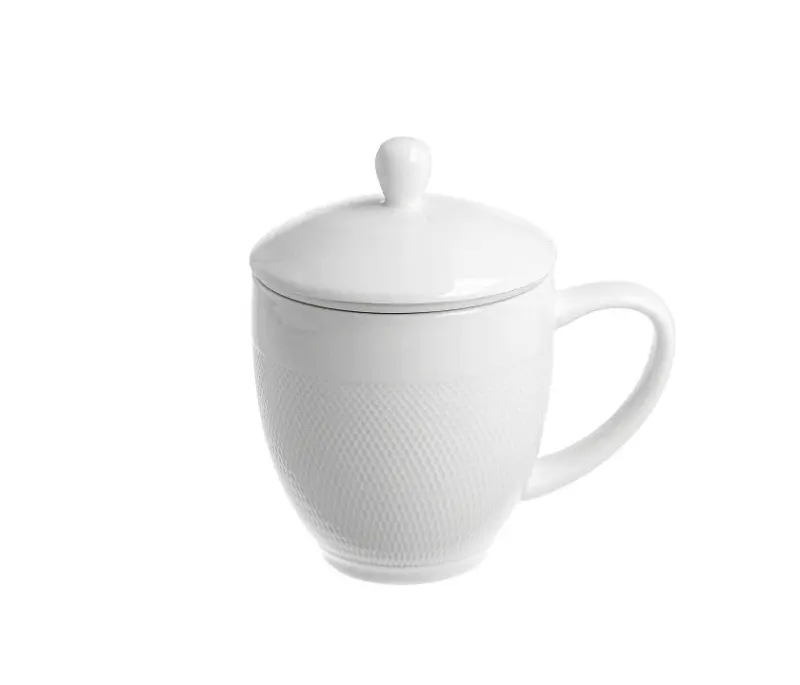 Kubek z zaparzaczem i pokrywką Duo Diamond 340 ml biały porcelanowy