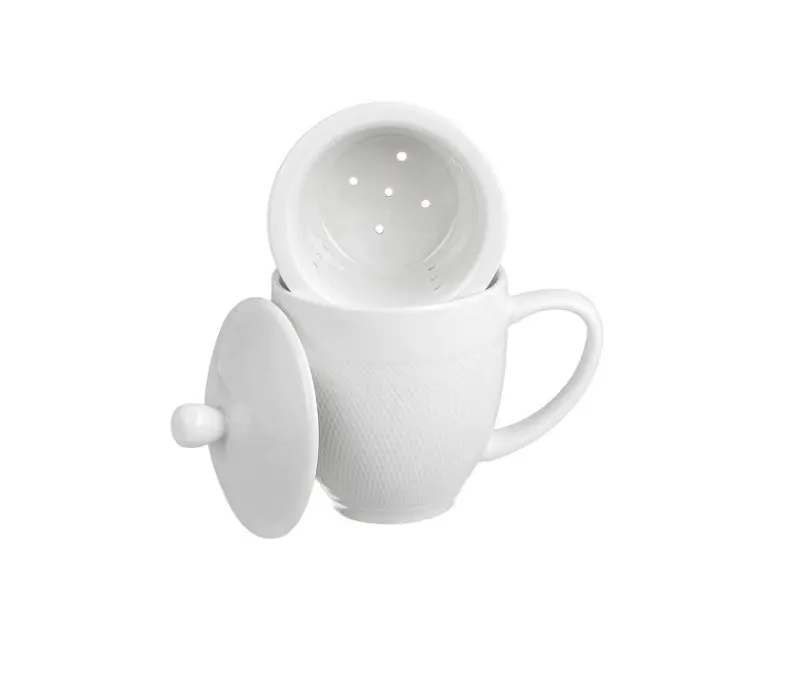Kubek z zaparzaczem i pokrywką Duo Diamond 340 ml biały porcelanowy