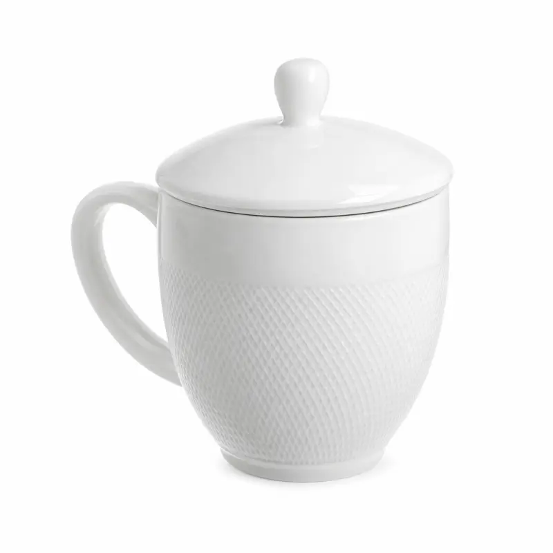 Kubek z zaparzaczem i pokrywką Duo Diamond 340 ml biały porcelanowy