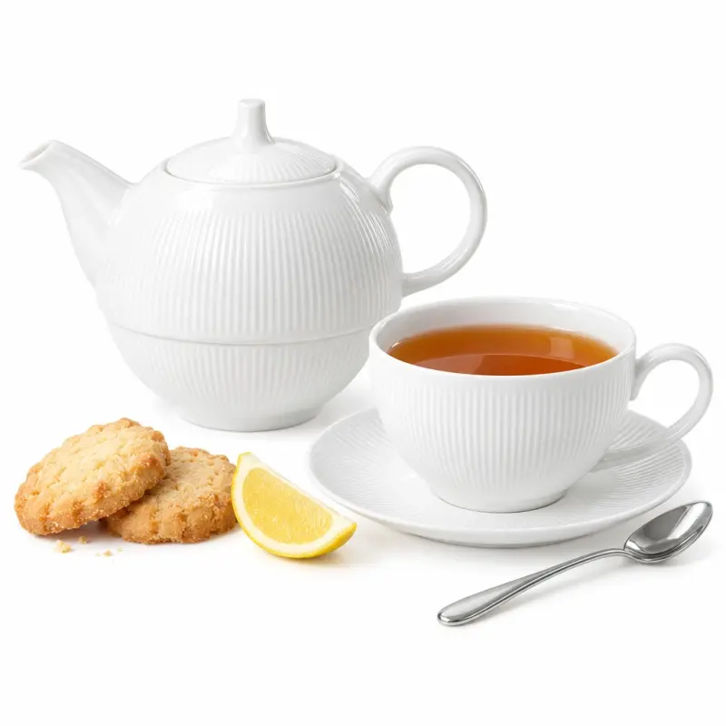 Filiżanka z dzbankiem i spodkiem Duo RAPHAEL 300 ml biała porcelana