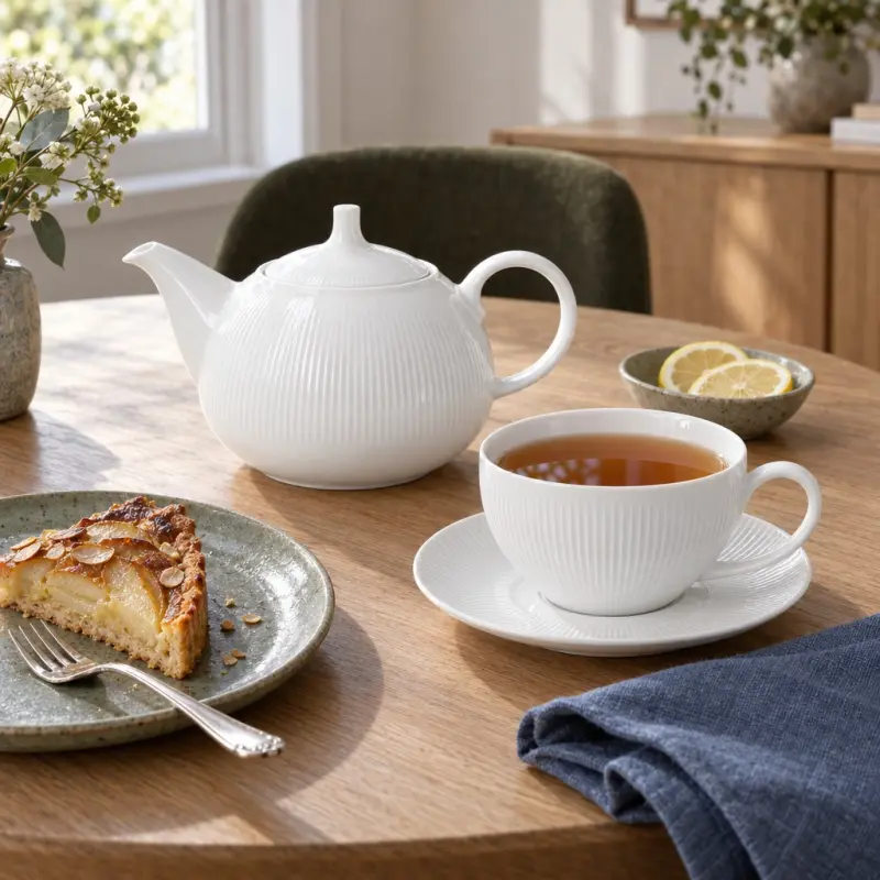 Filiżanka z dzbankiem i spodkiem Duo RAPHAEL 300 ml biała porcelana