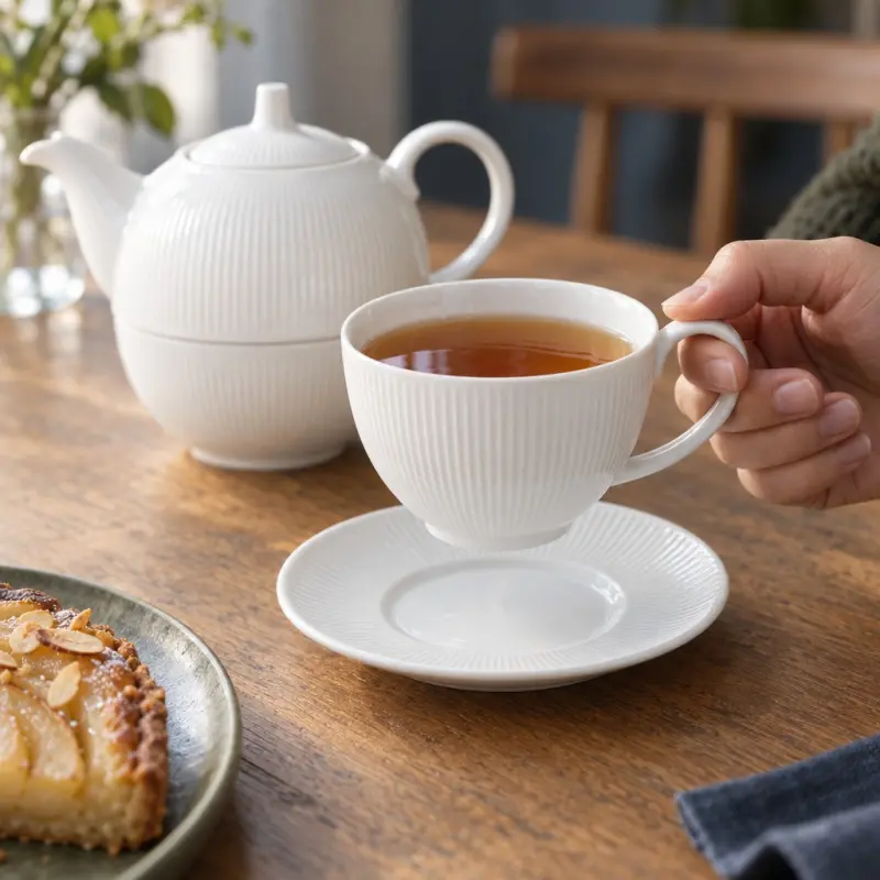 Filiżanka z dzbankiem i spodkiem Duo RAPHAEL 300 ml biała porcelana
