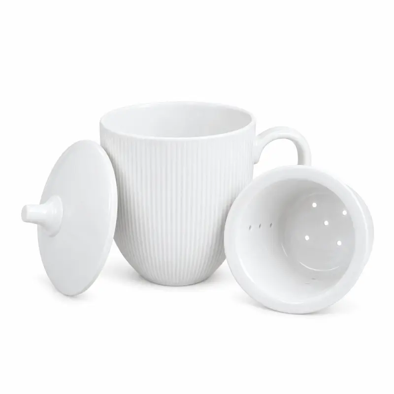 Kubek z zaparzaczem i pokrywką Duo 370 ml porcelanowy biały