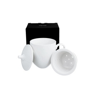 Kubek z zaparzaczem i pokrywką Duo 370 ml porcelanowy biały