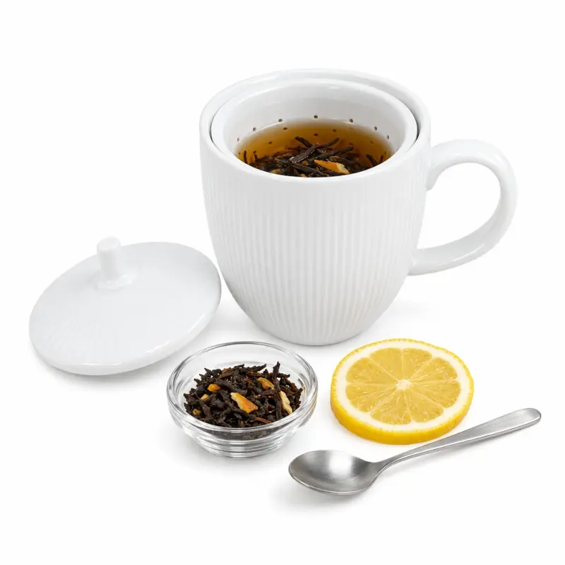 Kubek z zaparzaczem i pokrywką Duo 370 ml porcelanowy biały