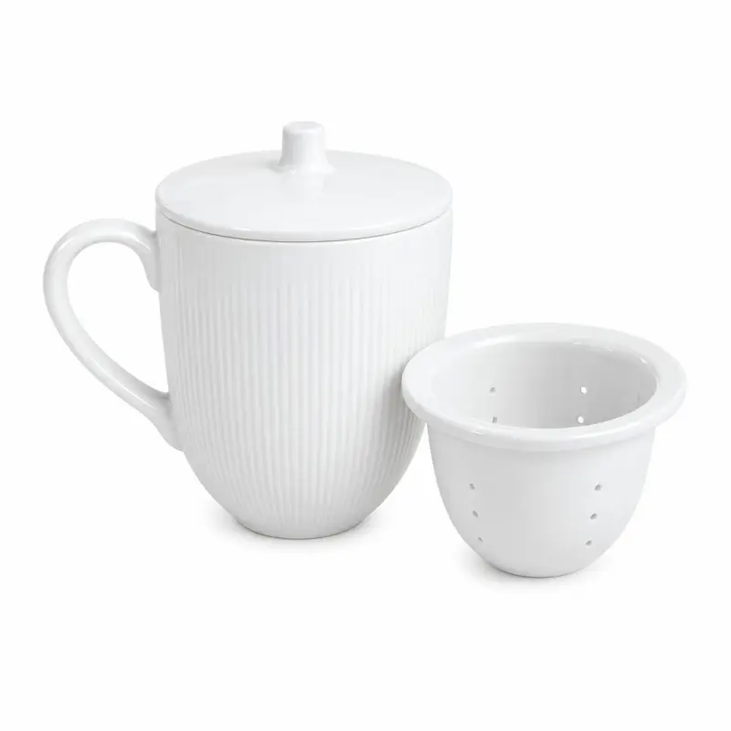 Kubek z zaparzaczem i pokrywką Duo 370 ml porcelanowy biały