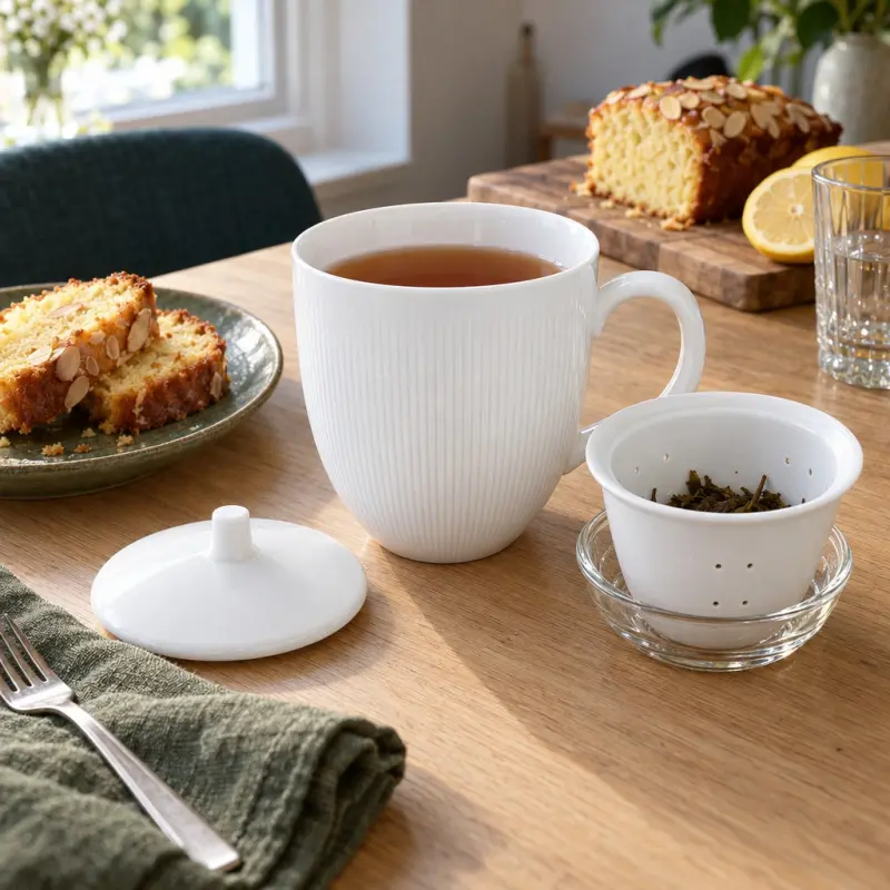 Kubek z zaparzaczem i pokrywką Duo 370 ml porcelanowy biały