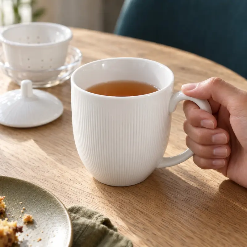 Kubek z zaparzaczem i pokrywką Duo 370 ml porcelanowy biały