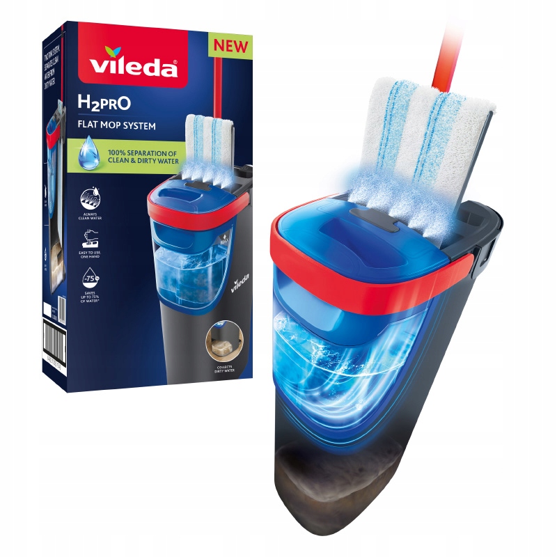 Mop płaski Vileda H2prO z wiadrem separacja czysta brudna woda 2 zbiorniki