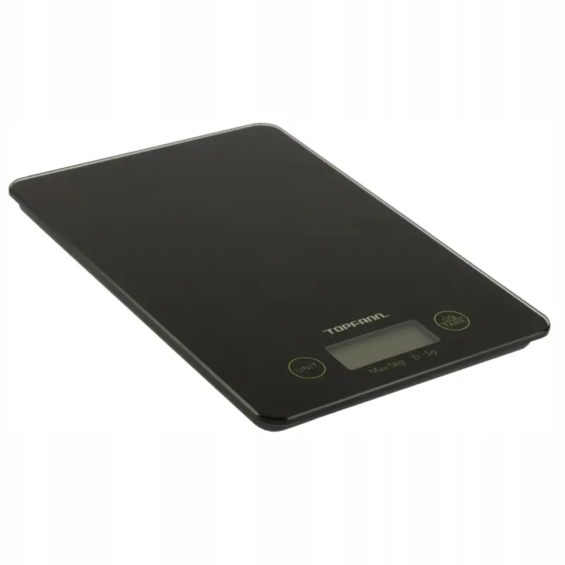 WAGA KUCHENNA ELEKTRONICZNA LCD 5KG 1G SZKLANA CZARNA DOMOWA PŁASKA BATERIE