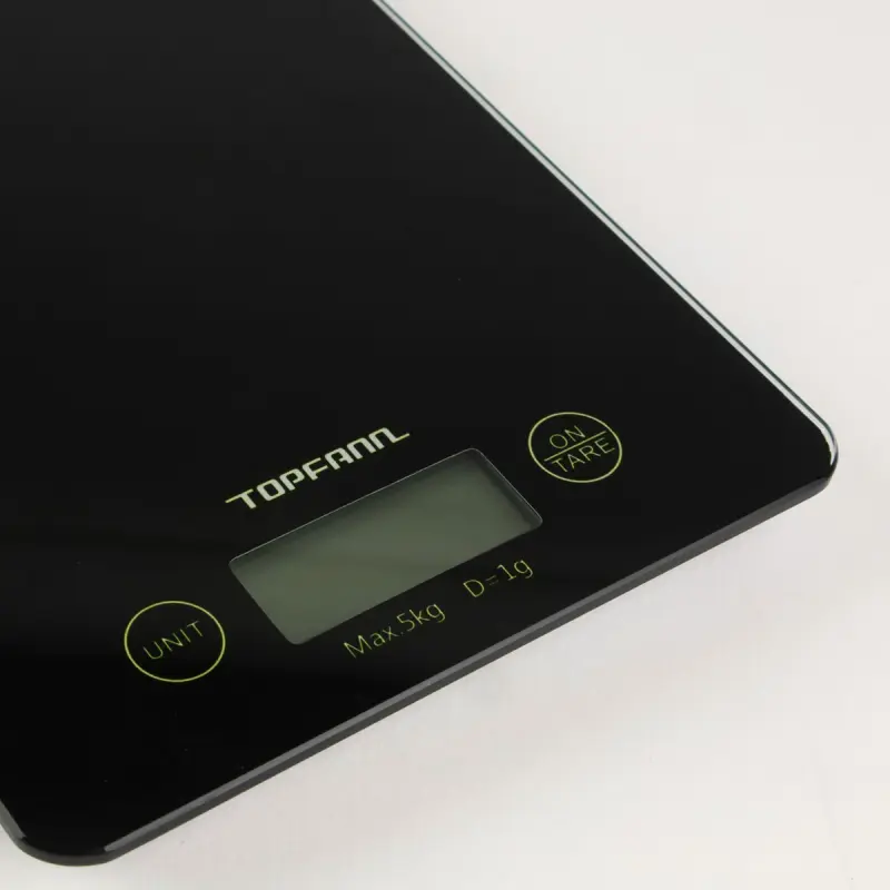 WAGA KUCHENNA ELEKTRONICZNA LCD 5KG 1G SZKLANA CZARNA DOMOWA PŁASKA BATERIE