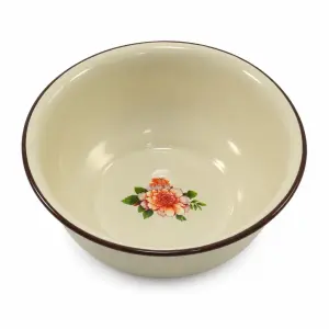 Miska emaliowana 18 cm 1,5 l beżowa z motywem kwiatowym