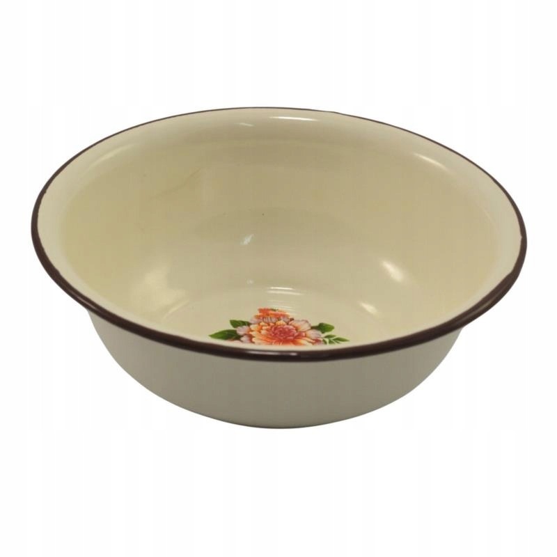 Miska emaliowana 18 cm 1,5 l beżowa z motywem kwiatowym