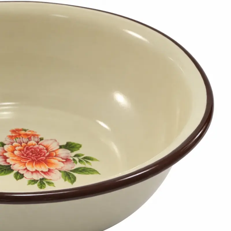 Miska emaliowana 18 cm 1,5 l beżowa z motywem kwiatowym