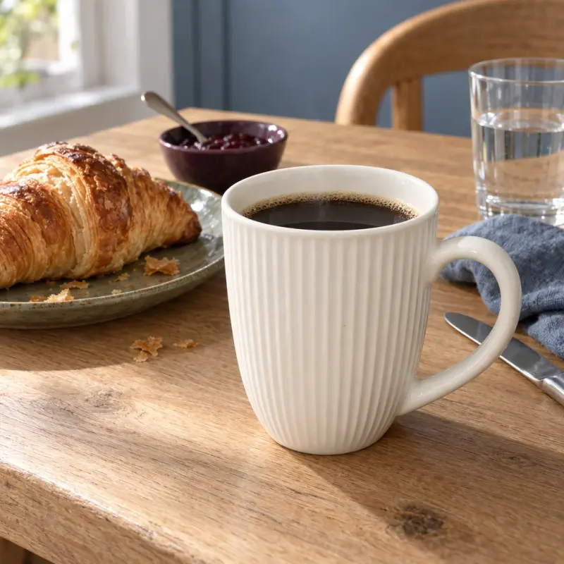 Kubek porcelanowy prążkowany 330 ml biały z uchem