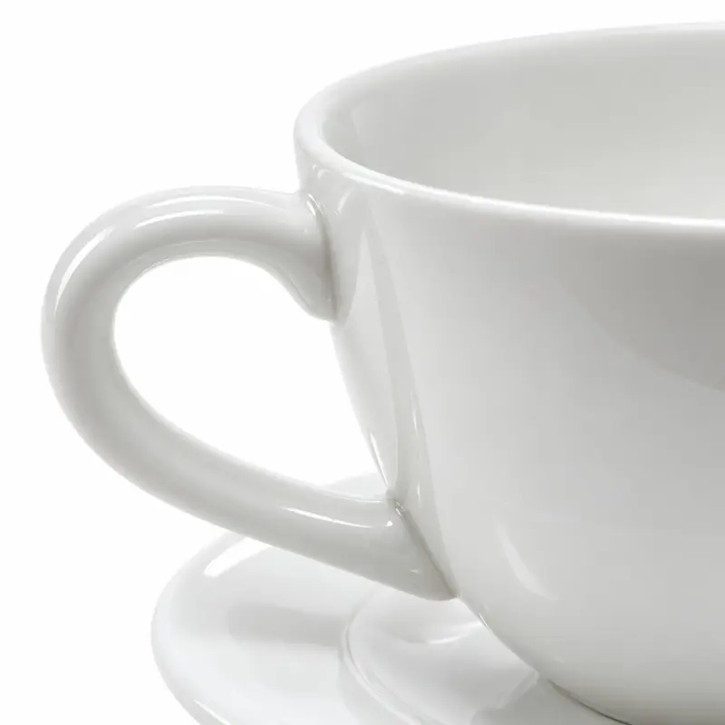 Filiżanka ze spodkiem 240 ml biała z jasnobeżowym pasem