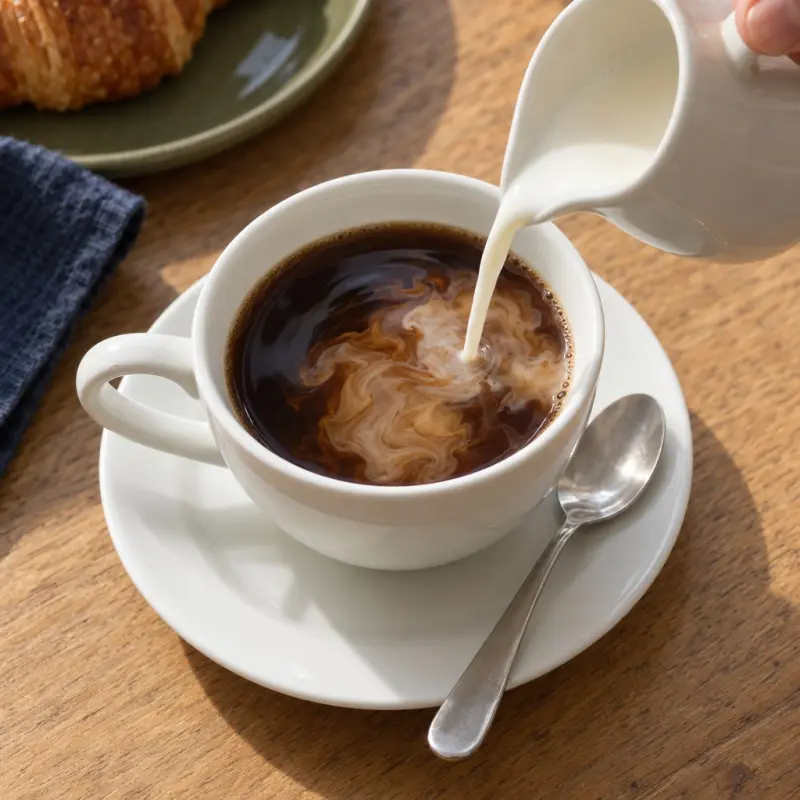 Filiżanka ze spodkiem 240 ml biała z jasnobeżowym pasem