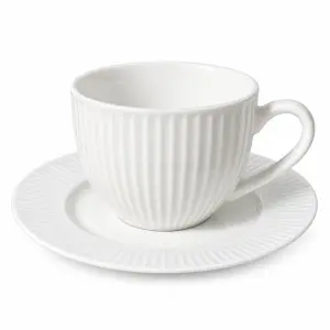 Filiżanka porcelanowa ze spodkiem 220 ml biała prążkowana