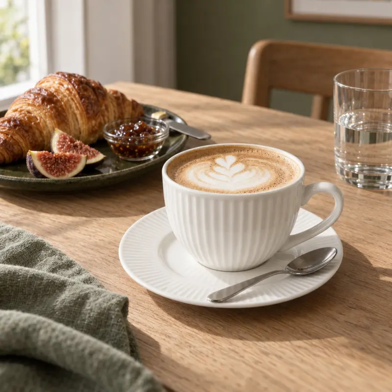 Filiżanka porcelanowa ze spodkiem 220 ml biała prążkowana