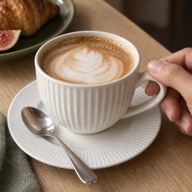 Filiżanka porcelanowa ze spodkiem 220 ml biała prążkowana