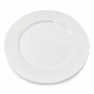 Talerz deserowy porcelanowy biały z prążkowanym rantem
