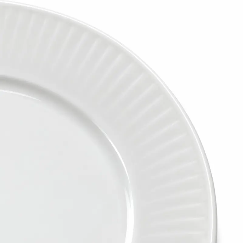 Talerz deserowy porcelanowy biały z prążkowanym rantem