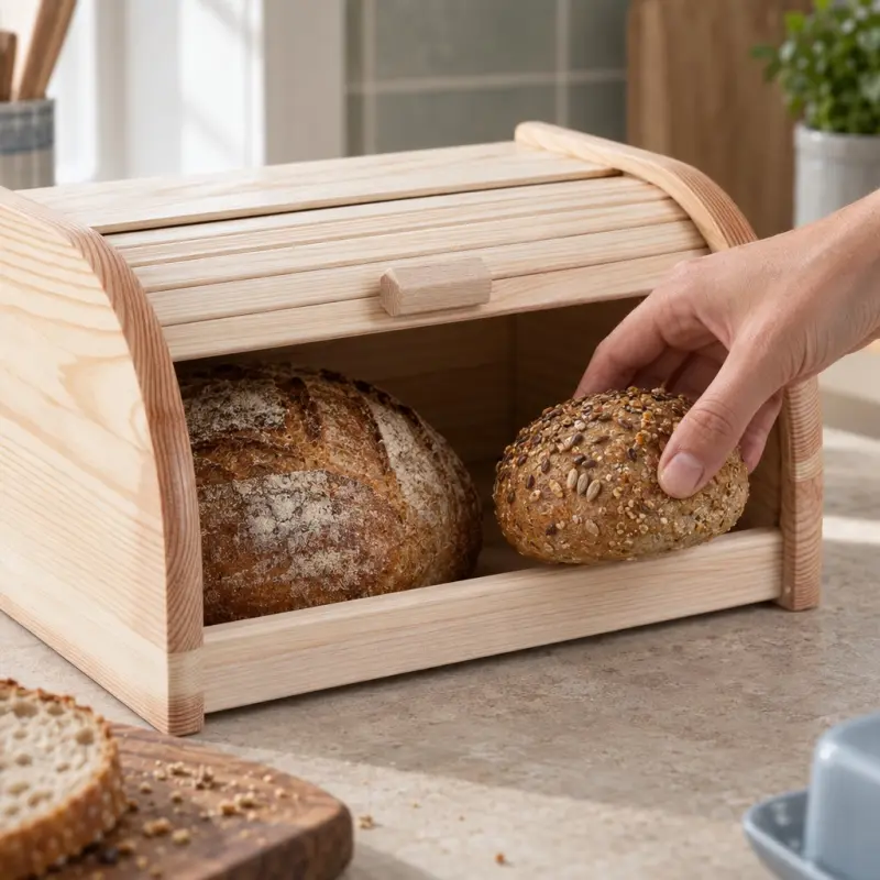 Chlebak żaluzjowy mały naturalny do przechowywania pieczywa