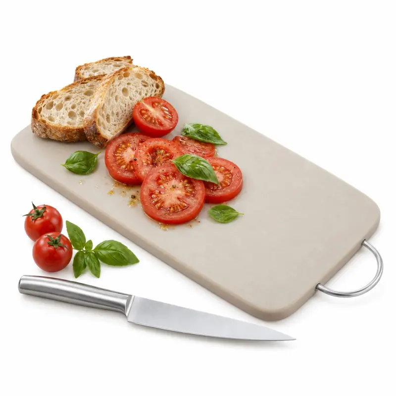 Deska do krojenia 30 × 20 cm z metalowym uchwytem beżowa