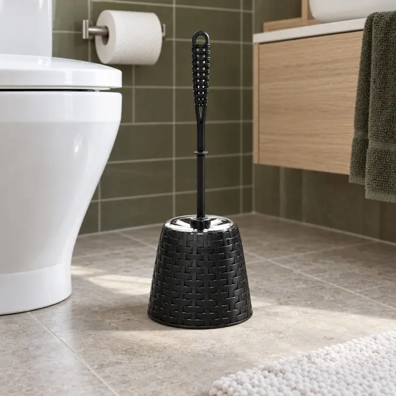 Szczotka do WC z pojemnikiem Ratan czarna