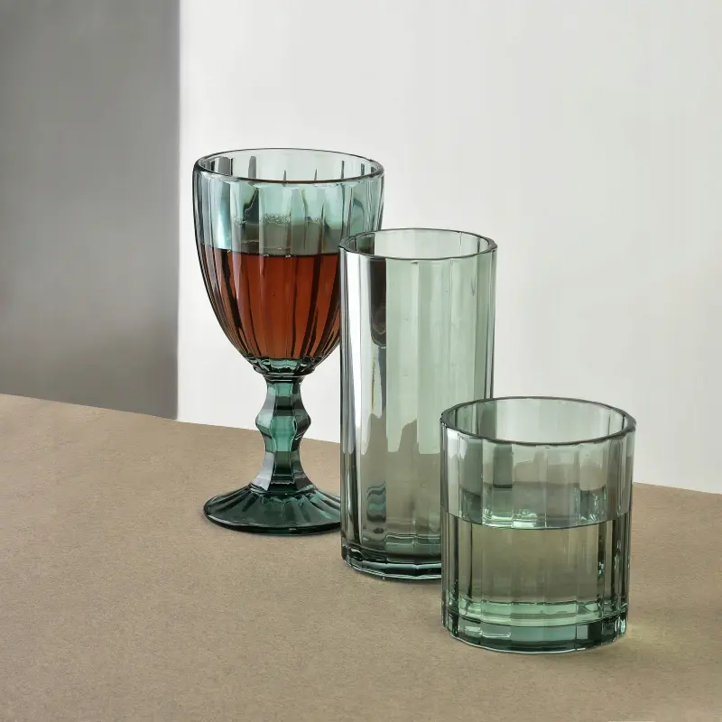 Szklanki wysokie ELISE STRIPES 360 ml zielone w pasy komplet 4 szt.