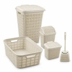 Zestaw łazienkowy Bee Home Jute beżowy 5 elementów kosze i szczotka WC