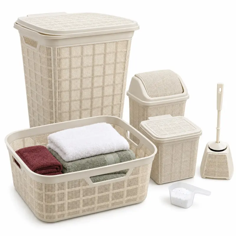 Zestaw łazienkowy Bee Home Jute beżowy 5 elementów kosze i szczotka WC