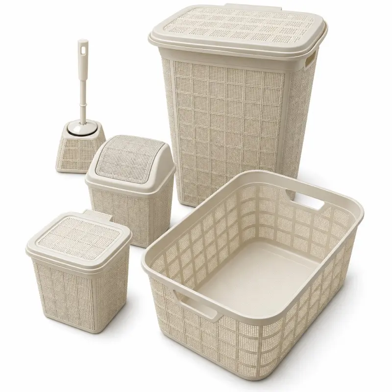 Zestaw łazienkowy Bee Home Jute beżowy 5 elementów kosze i szczotka WC